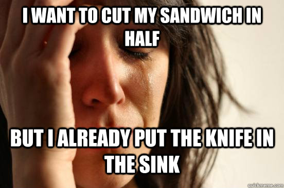 I want to cut my sandwich in half but I already put the knife in the sink  First World Problems