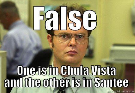 FALSE ONE IS IN CHULA VISTA AND THE OTHER IS IN SANTEE Dwight
