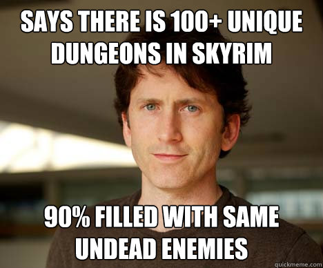 Says there is 100+ Unique dungeons in skyrim 90% filled with same undead enemies - Says there is 100+ Unique dungeons in skyrim 90% filled with same undead enemies  Todd Howard