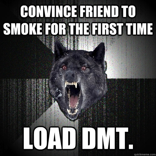 convince friend to smoke for the first time load dmt.  Insanity Wolf