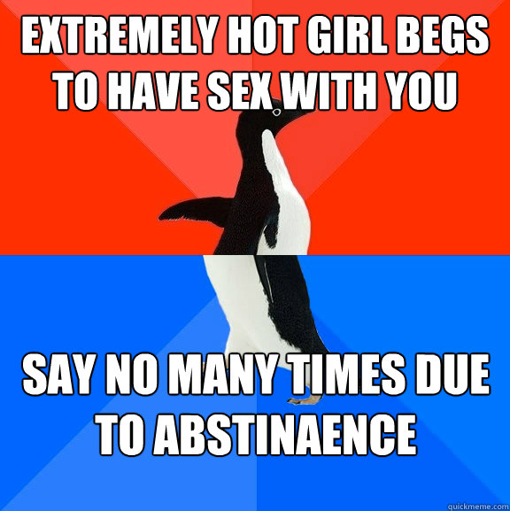 Extremely hot girl begs to have sex with you Say no many times due to abstinaence  Socially Awesome Awkward Penguin
