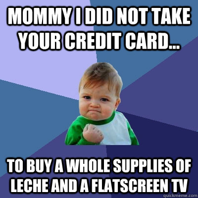 mommy i did not take your credit card... to buy a whole supplies of leche and a flatscreen tv  Success Kid