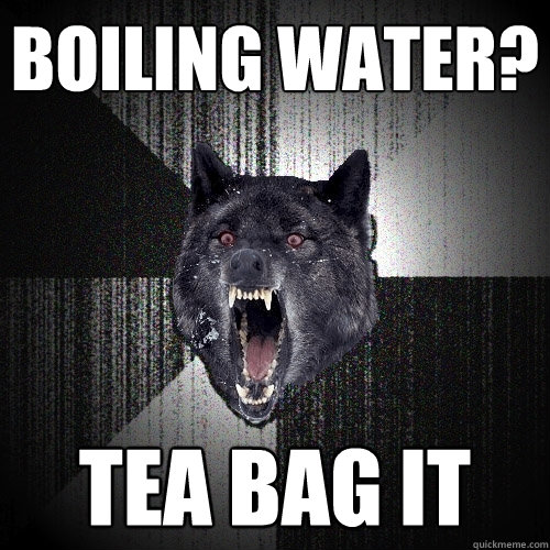 boiling water? tea bag it  Insanity Wolf