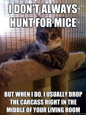 I don't always hunt for mice but when I do, I usually drop the carcass right in the middle of your living room  The Most Interesting Cat in the World