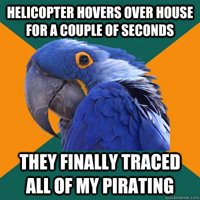 Helicopter hovers over house for a couple of seconds They finally traced all of my pirating  Paranoid Parrot