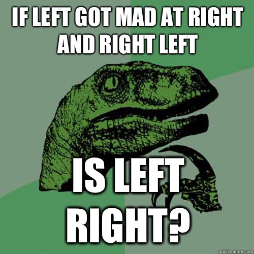 If left got mad at right and right left Is left right?  Philosoraptor