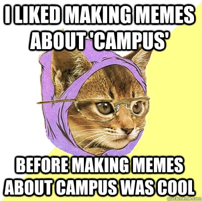 I liked making memes about 'campus' before making memes about campus was cool  Hipster Kitty