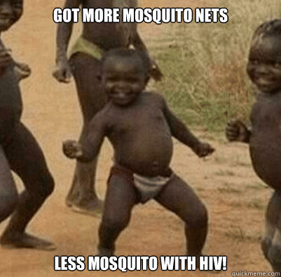 got more mosquito nets less mosquito with HIV! 
   Third World Success Kid
