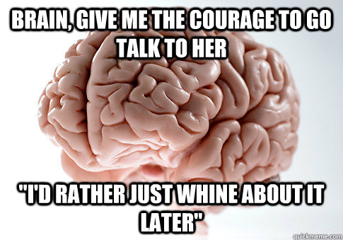BRAIN, GIVE ME THE COURAGE TO GO TALK TO HER 