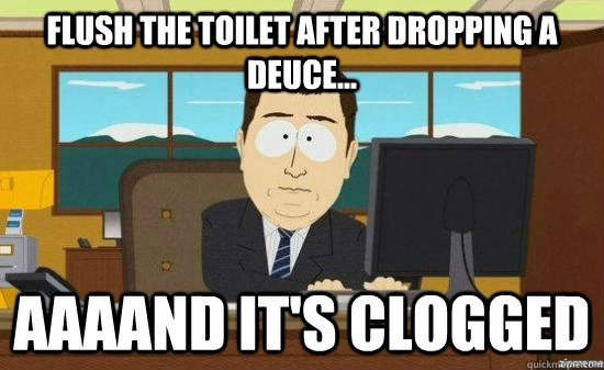Flush the toilet after dropping a deuce... AAAAND it's clogged  aaaand its gone