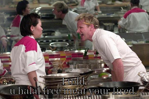 crazy chef -  I TOLD U HALAL FREE MEAT YOUR FIRED. Gordon Ramsay