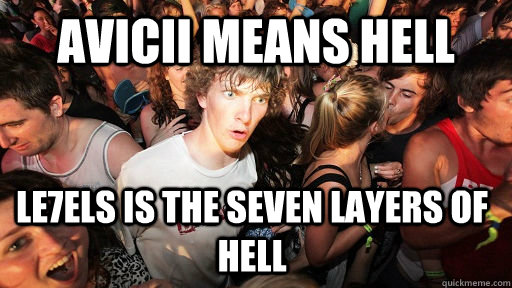 Avicii means Hell Le7els is the seven layers of hell  Sudden Clarity Clarence