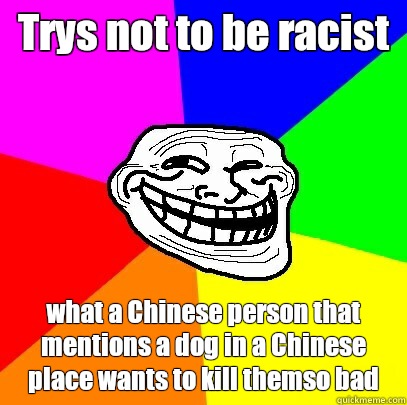 Trys not to be racist what a Chinese person that mentions a dog in a Chinese place wants to kill themso bad  Troll Face
