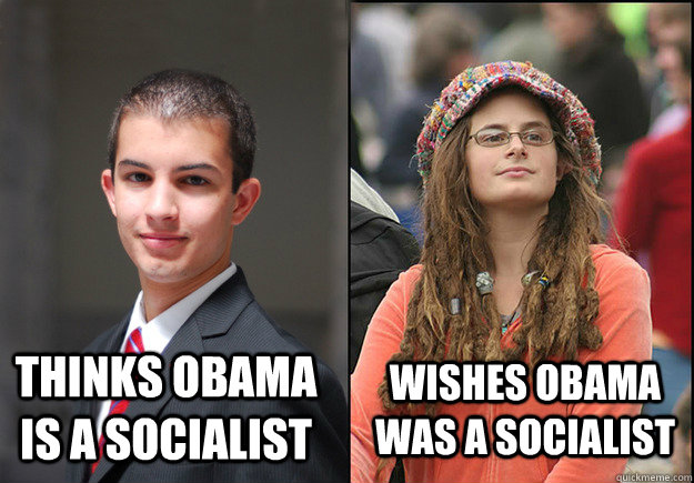 Thinks Obama is a socialist Wishes Obama was a socialist  College Liberal Vs College Conservative