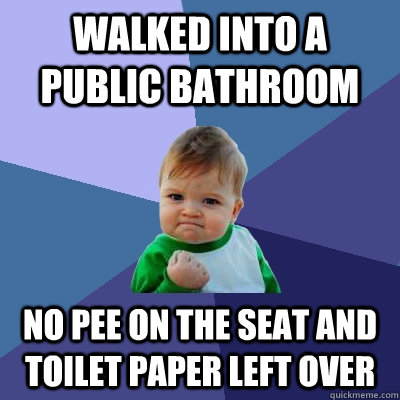 Walked into a public bathroom No pee on the seat and toilet paper left over - Walked into a public bathroom No pee on the seat and toilet paper left over  Success Kid