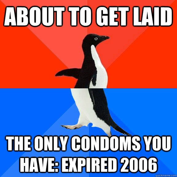 About to get laid the only condoms you have: expired 2006  Socially Awesome Awkward Penguin
