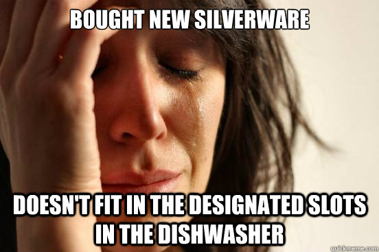 Bought new silverware doesn't fit in the designated slots in the dishwasher  First World Problems