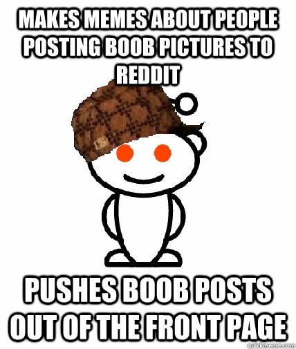 Makes memes about people posting boob pictures to reddit Pushes Boob posts out of the front page   Scumbag Redditor
