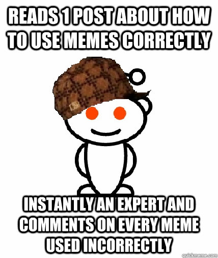 Reads 1 post about how to use memes correctly Instantly an expert and comments on every meme used incorrectly - Reads 1 post about how to use memes correctly Instantly an expert and comments on every meme used incorrectly  Scumbag Redditor