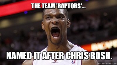The team 'raptors'... Named it after Chris Bosh.  