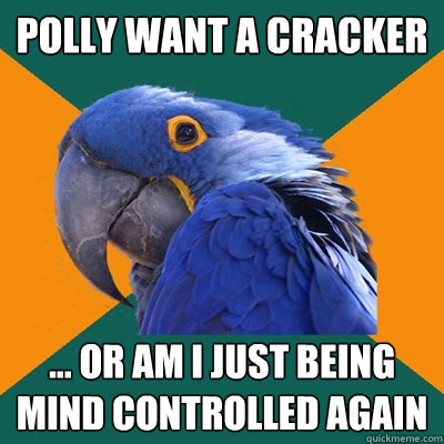 POLLY WANT A CRACKER ... or am i just being mind controlled again  Paranoid Parrot