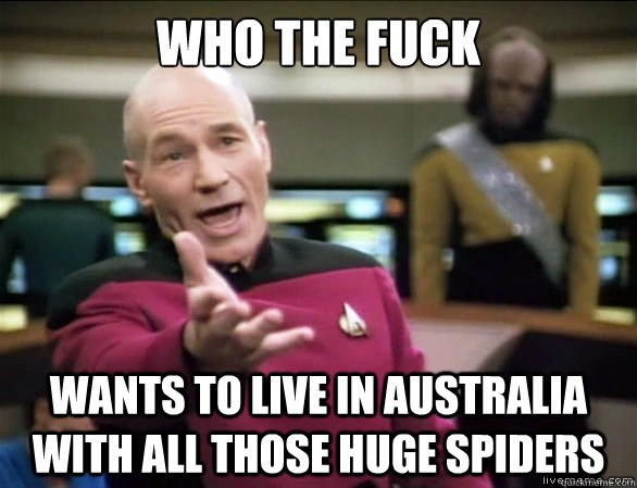 Who the fuck wants to live in australia with all those huge spiders  Annoyed Picard HD