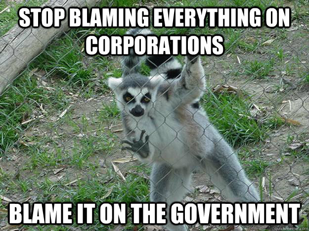 stop blaming everything on corporations blame it on the government - stop blaming everything on corporations blame it on the government  Libertarian Lemur