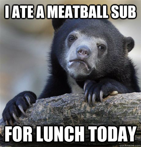 i ate a meatball sub for lunch today  Confession Bear