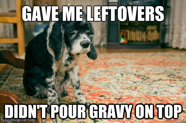 Gave me leftovers Didn't pour gravy on top  Sad Dog