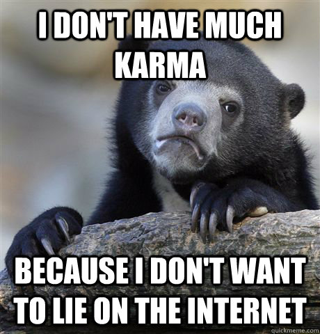 I don't have much karma Because I don't want to lie on the internet  Confession Bear