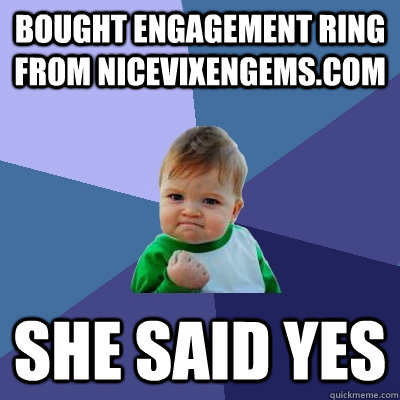 Bought engagement ring from nicevixengems.com She Said Yes  Success Kid