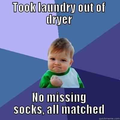 TOOK LAUNDRY OUT OF DRYER NO MISSING SOCKS, ALL MATCHED Success Kid