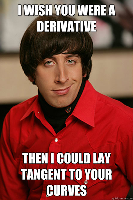 I Wish you were a derivative Then I could lay tangent to your curves  Pickup Line Scientist