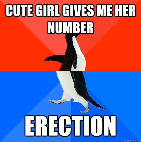 Cute Girl gives me her number erection  Socially Awesome Awkward Penguin