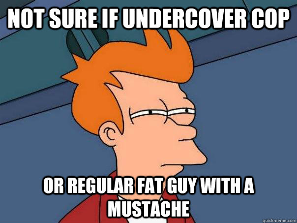 Not sure if undercover cop Or regular fat guy with a mustache - Not sure if undercover cop Or regular fat guy with a mustache  Futurama Fry