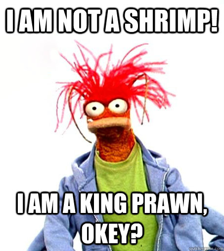 I am not a shrimp! I am a king prawn, okey?  Pepe the King Prawn