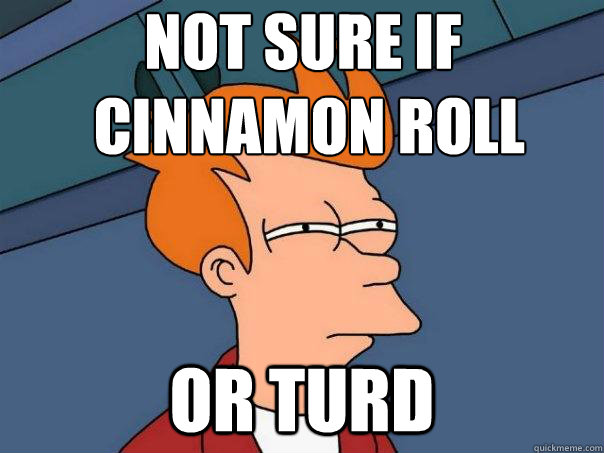 not sure if
 cinnamon roll or turd  Futurama Fry