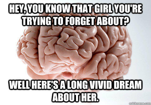Hey, you know that girl you're trying to forget about? Well here's a long vivid dream about her.  Scumbag Brain