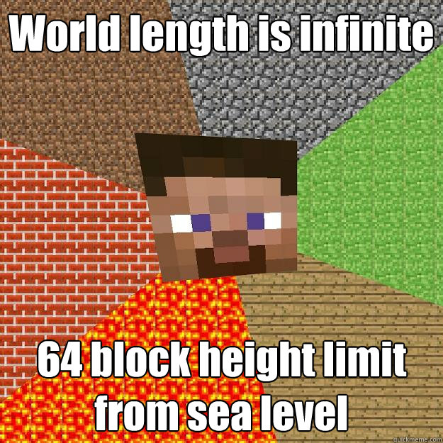 World length is infinite 64 block height limit from sea level  Minecraft