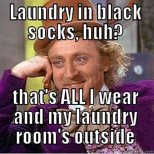 Doing Laundry - LAUNDRY IN BLACK SOCKS, HUH? THAT'S ALL I WEAR AND MY LAUNDRY ROOM'S OUTSIDE Condescending Wonka