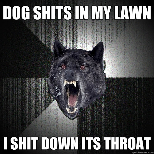 Dog shits in my lawn I shit down its throat  Insanity Wolf