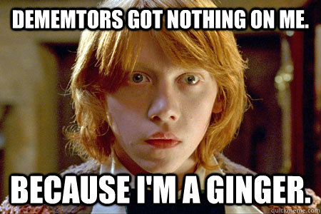 Dememtors got nothing on me. Because I'm a Ginger. - Dememtors got nothing on me. Because I'm a Ginger.  Ron Weasley