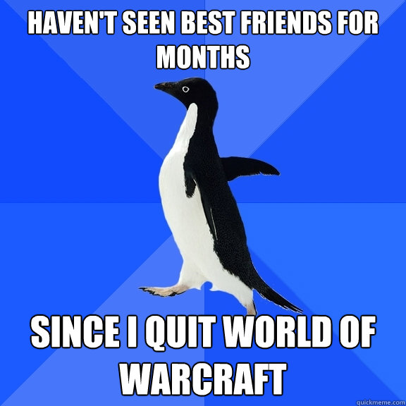 Haven't seen best friends for months Since I quit World of Warcraft  Socially Awkward Penguin