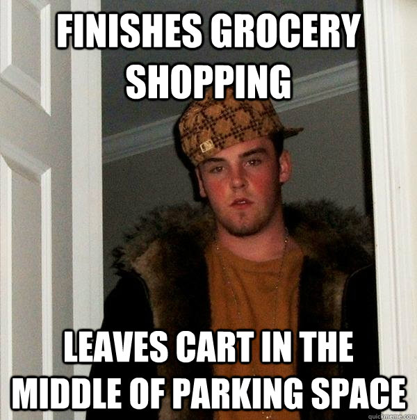 finishes grocery shopping  leaves cart in the middle of parking space - finishes grocery shopping  leaves cart in the middle of parking space  Scumbag Steve