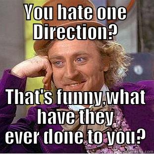 YOU HATE ONE DIRECTION? THAT'S FUNNY,WHAT HAVE THEY EVER DONE TO YOU? Condescending Wonka