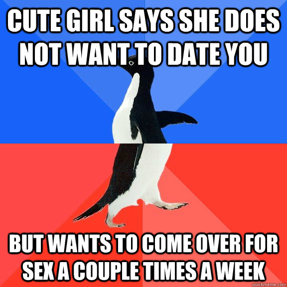 Cute girl says she does not want to date you but wants to come over for sex a couple times a week  Socially Awkward Awesome Penguin
