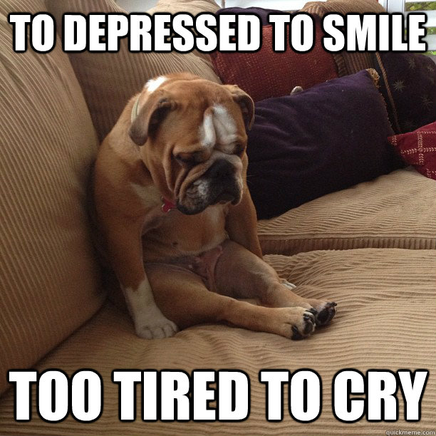 To depressed to smile too tired to cry - To depressed to smile too tired to cry  depressed dog