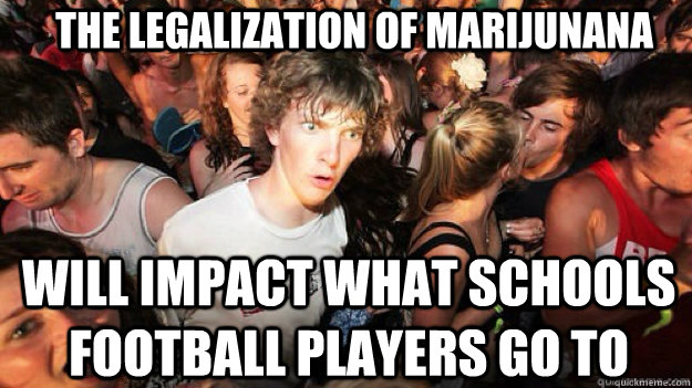 the legalization of marijunana will impact what schools football players go to  Sudden clarity clarance