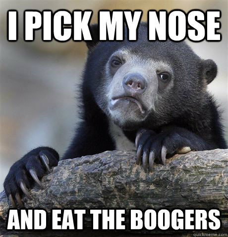 I pick my nose and eat the boogers  Confession Bear