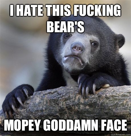 I hate this fucking bear's Mopey goddamn face  Confession Bear